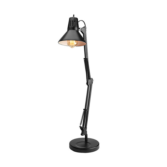 Metallic Black Reading Light Conic Shade 1 Bulb Industrial Style Standing Desk Light with Adjustable Arm Clearhalo 'Desk Lamps' 'Lamps' Lighting' 773174