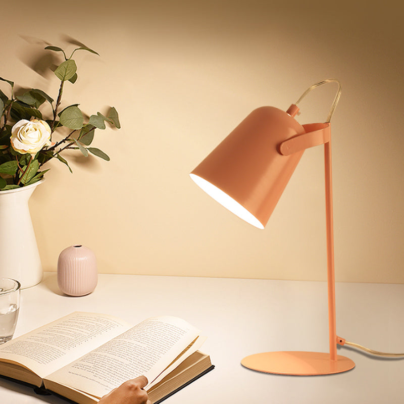Macoron Style Tapered Desk Lighting 1 Light Metallic Rotatable Reading Light in Black/White for Bedroom Pink Clearhalo 'Desk Lamps' 'Lamps' Lighting' 773185