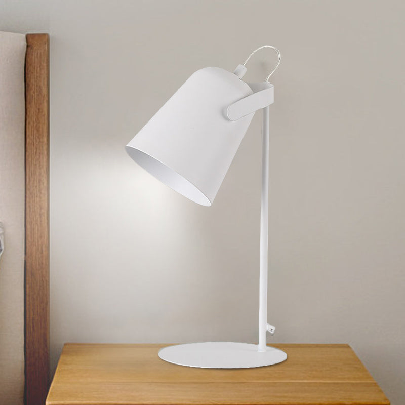 Macoron Style Tapered Desk Lighting 1 Light Metallic Rotatable Reading Light in Black/White for Bedroom White Clearhalo 'Desk Lamps' 'Lamps' Lighting' 773189