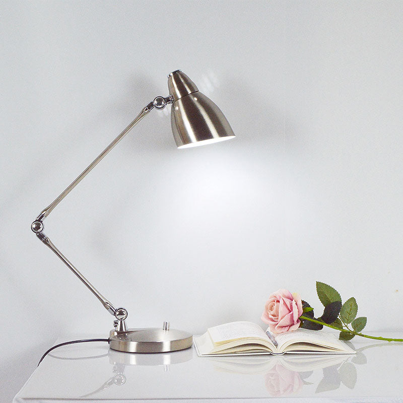Nickel/Chrome Arm Adjustable Reading Light Industrial Style Metal 1 Light Study Room Desk Lighting Clearhalo 'Desk Lamps' 'Lamps' Lighting' 773215