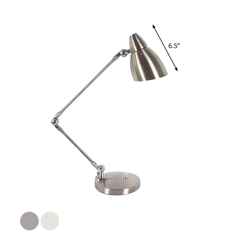 Nickel/Chrome Arm Adjustable Reading Light Industrial Style Metal 1 Light Study Room Desk Lighting Clearhalo 'Desk Lamps' 'Lamps' Lighting' 773218