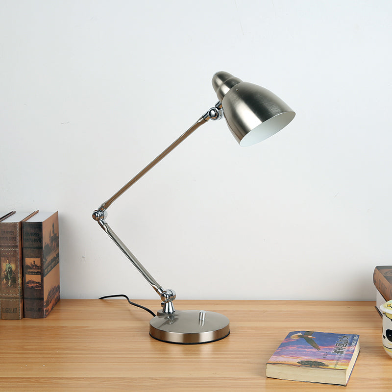 Nickel/Chrome Arm Adjustable Reading Light Industrial Style Metal 1 Light Study Room Desk Lighting Clearhalo 'Desk Lamps' 'Lamps' Lighting' 773220