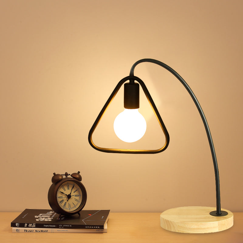 1 Light Metal Table Lighting Industrial Style Black/White Triangle Frame Shade Standing Table Light for Bedroom Clearhalo 'Lamps' 'Table Lamps' Lighting' 773262