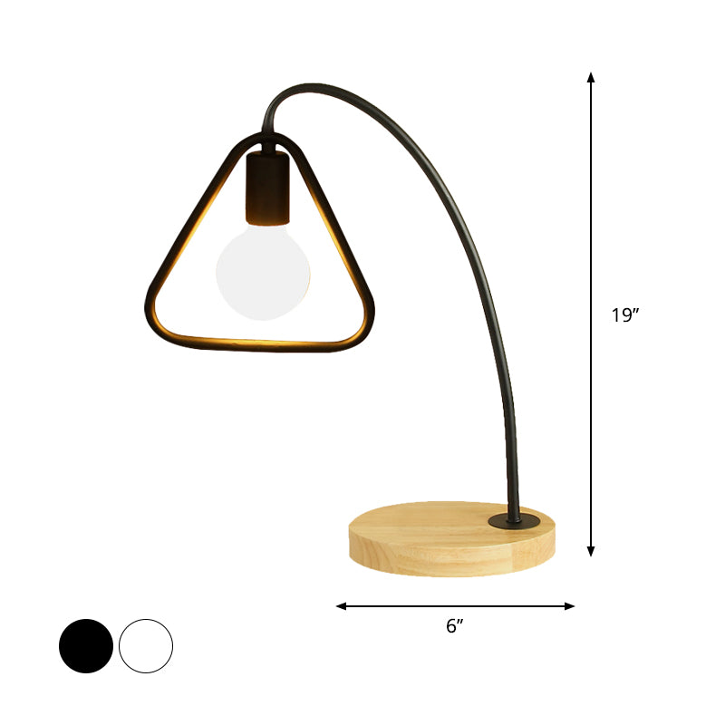 1 Light Metal Table Lighting Industrial Style Black/White Triangle Frame Shade Standing Table Light for Bedroom Clearhalo 'Lamps' 'Table Lamps' Lighting' 773265