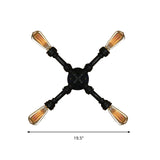 4 Bulbs X Shaped Wall Lighting with Water Pipe Industrial Black Finish Wrought Iron Sconce Lamp Clearhalo 'Art deco wall lights' 'Cast Iron' 'Glass' 'Industrial wall lights' 'Industrial' 'Middle century wall lights' 'Modern' 'Rustic wall lights' 'Tiffany' 'Traditional wall lights' 'Wall Lamps & Sconces' 'Wall Lights' Lighting' 773286