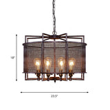 Metal Mesh Drum Chandelier Lighting Rustic Loft Multi Light Farmhouse Hanging Lamp in Rust Clearhalo 'Cast Iron' 'Ceiling Lights' 'Chandeliers' 'Industrial Chandeliers' 'Industrial' 'Metal' 'Middle Century Chandeliers' 'Rustic Chandeliers' 'Tiffany' Lighting' 773325