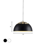 14"/16"/20.5" W Domed Metal Pendant Lamp Modern Style 1 Bulb Dining Table Hanging Ceiling Light in White/Black Clearhalo 'Art Deco Pendants' 'Black' 'Cast Iron' 'Ceiling Lights' 'Ceramic' 'Crystal' 'Industrial Pendants' 'Industrial' 'Metal' 'Middle Century Pendants' 'Pendant Lights' 'Pendants' 'Rustic Pendants' 'Tiffany' Lighting' 773404