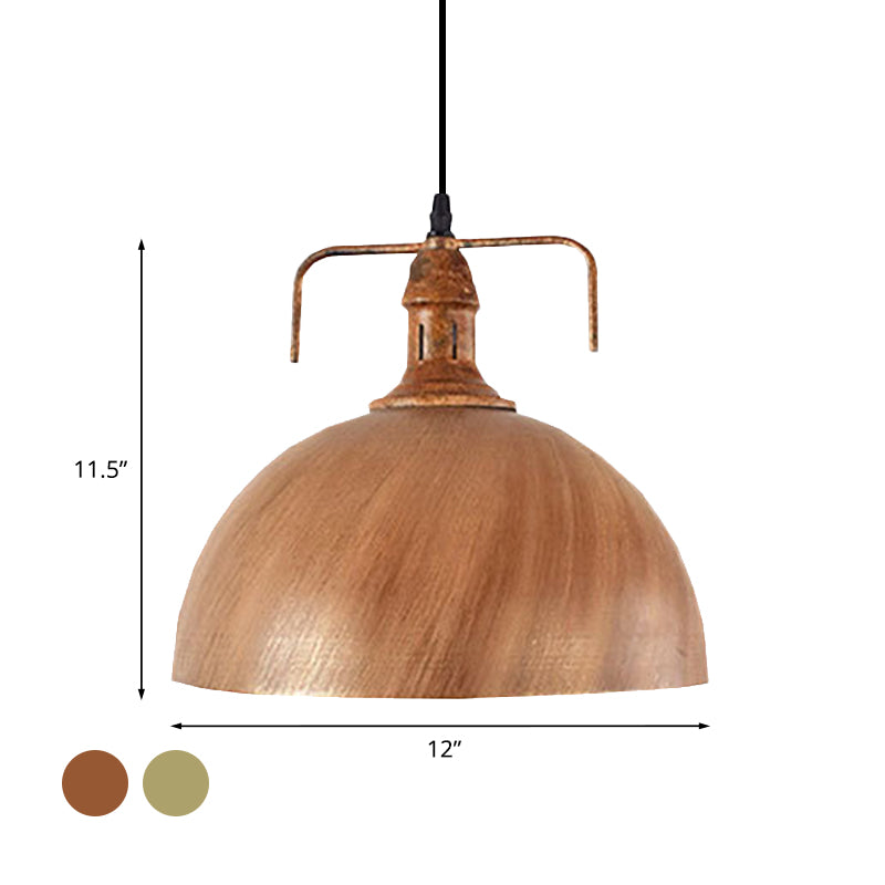 1 Bulb Domed Suspension Light Antique Style Bronze/Wood Finish Wrought Iron Pendant Lamp for Warehouse Clearhalo 'Art Deco Pendants' 'Cast Iron' 'Ceiling Lights' 'Ceramic' 'Crystal' 'Industrial Pendants' 'Industrial' 'Metal' 'Middle Century Pendants' 'Pendant Lights' 'Pendants' 'Tiffany' Lighting' 773513