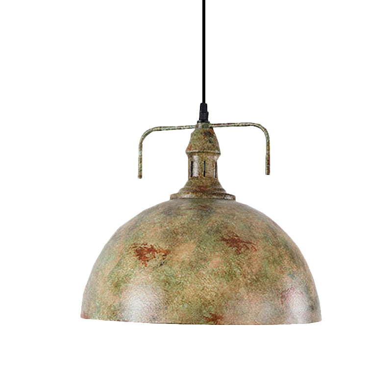 1 Bulb Domed Suspension Light Antique Style Bronze/Wood Finish Wrought Iron Pendant Lamp for Warehouse Clearhalo 'Art Deco Pendants' 'Cast Iron' 'Ceiling Lights' 'Ceramic' 'Crystal' 'Industrial Pendants' 'Industrial' 'Metal' 'Middle Century Pendants' 'Pendant Lights' 'Pendants' 'Tiffany' Lighting' 773517