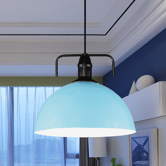 12"/14"/16" Wide 1 Light Metal Pendant Light Vintage Blue/Green Indoor Hanging Ceiling Light with Cord Sky Blue Clearhalo 'Art Deco Pendants' 'Black' 'Cast Iron' 'Ceiling Lights' 'Ceramic' 'Crystal' 'Industrial Pendants' 'Industrial' 'Metal' 'Middle Century Pendants' 'Pendant Lights' 'Pendants' 'Rustic Pendants' 'Tiffany' Lighting' 773525