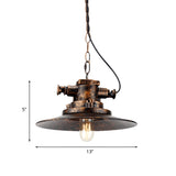 Flat Shade Wrought Iron Hanging Lamp Farmhouse 1 Light Restaurant Pendant Light in Antique Bronze Clearhalo 'Art Deco Pendants' 'Cast Iron' 'Ceiling Lights' 'Ceramic' 'Crystal' 'Industrial Pendants' 'Industrial' 'Metal' 'Middle Century Pendants' 'Pendant Lights' 'Pendants' 'Tiffany' Lighting' 773557