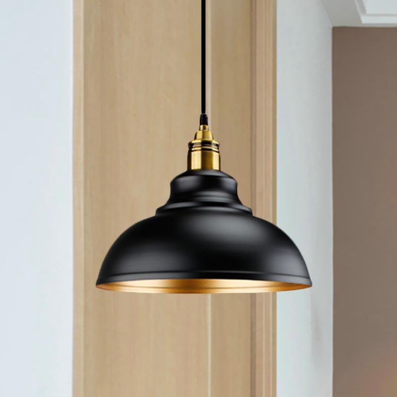 Loft Style Domed Ceiling Pendant Light 11.5"/14"/16" Dia 1 Head Metal Hanging Ceiling Lamp in Black over Table Black Clearhalo 'Art Deco Pendants' 'Black' 'Cast Iron' 'Ceiling Lights' 'Ceramic' 'Crystal' 'Industrial Pendants' 'Industrial' 'Metal' 'Middle Century Pendants' 'Pendant Lights' 'Pendants' 'Rustic Pendants' 'Tiffany' Lighting' 773558