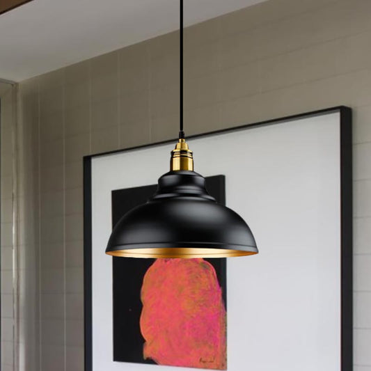 Loft Style Domed Ceiling Pendant Light 11.5"/14"/16" Dia 1 Head Metal Hanging Ceiling Lamp in Black over Table Clearhalo 'Art Deco Pendants' 'Black' 'Cast Iron' 'Ceiling Lights' 'Ceramic' 'Crystal' 'Industrial Pendants' 'Industrial' 'Metal' 'Middle Century Pendants' 'Pendant Lights' 'Pendants' 'Rustic Pendants' 'Tiffany' Lighting' 773559