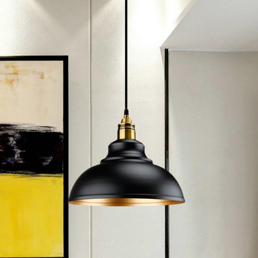 Loft Style Domed Ceiling Pendant Light 11.5"/14"/16" Dia 1 Head Metal Hanging Ceiling Lamp in Black over Table Clearhalo 'Art Deco Pendants' 'Black' 'Cast Iron' 'Ceiling Lights' 'Ceramic' 'Crystal' 'Industrial Pendants' 'Industrial' 'Metal' 'Middle Century Pendants' 'Pendant Lights' 'Pendants' 'Rustic Pendants' 'Tiffany' Lighting' 773560