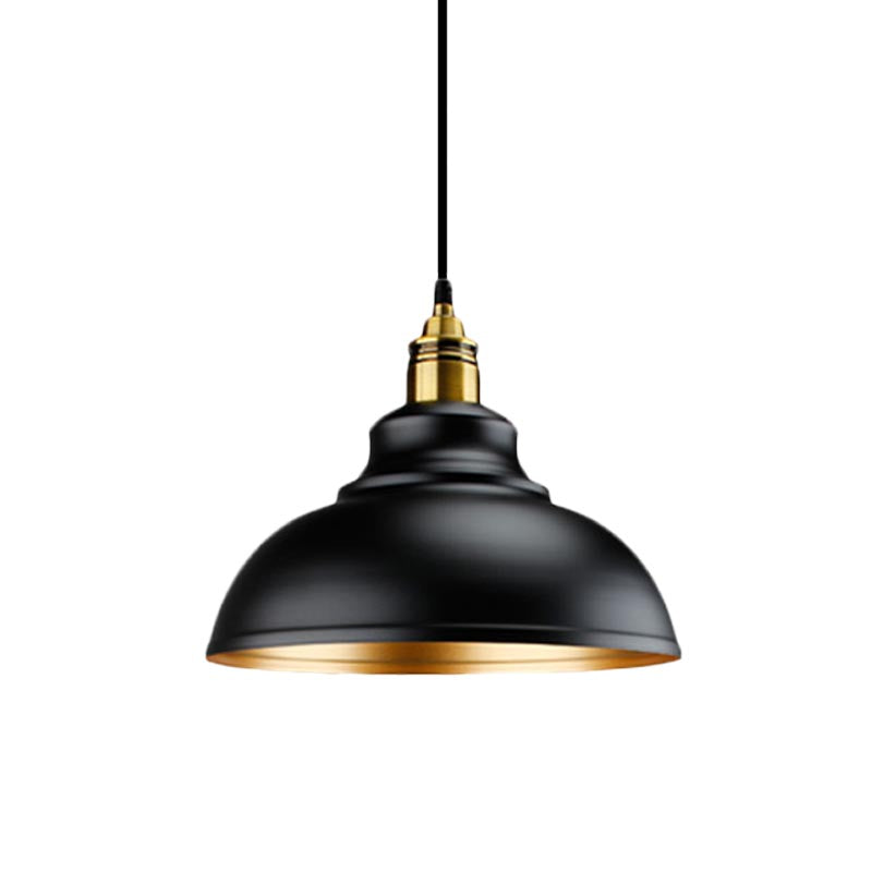 Loft Style Domed Ceiling Pendant Light 11.5"/14"/16" Dia 1 Head Metal Hanging Ceiling Lamp in Black over Table Clearhalo 'Art Deco Pendants' 'Black' 'Cast Iron' 'Ceiling Lights' 'Ceramic' 'Crystal' 'Industrial Pendants' 'Industrial' 'Metal' 'Middle Century Pendants' 'Pendant Lights' 'Pendants' 'Rustic Pendants' 'Tiffany' Lighting' 773561