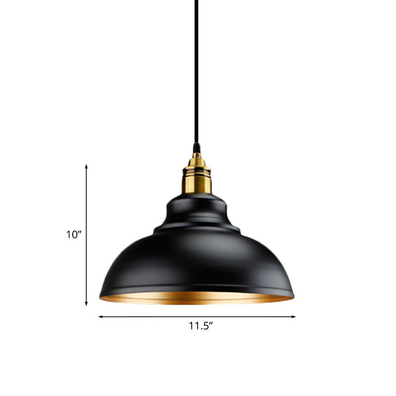 Loft Style Domed Ceiling Pendant Light 11.5"/14"/16" Dia 1 Head Metal Hanging Ceiling Lamp in Black over Table Clearhalo 'Art Deco Pendants' 'Black' 'Cast Iron' 'Ceiling Lights' 'Ceramic' 'Crystal' 'Industrial Pendants' 'Industrial' 'Metal' 'Middle Century Pendants' 'Pendant Lights' 'Pendants' 'Rustic Pendants' 'Tiffany' Lighting' 773562