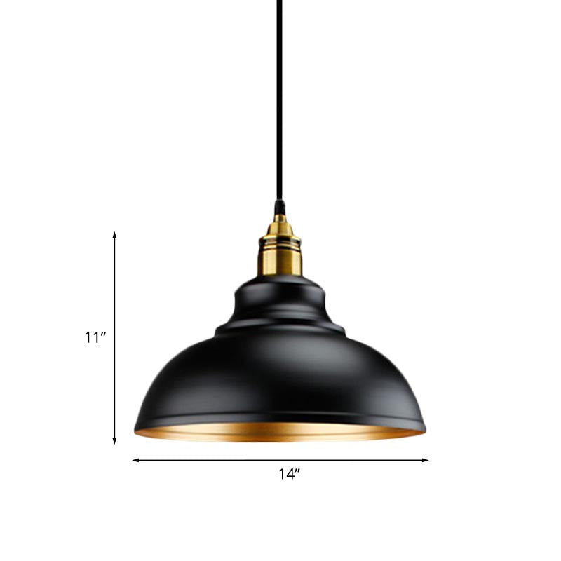 Loft Style Domed Ceiling Pendant Light 11.5"/14"/16" Dia 1 Head Metal Hanging Ceiling Lamp in Black over Table Clearhalo 'Art Deco Pendants' 'Black' 'Cast Iron' 'Ceiling Lights' 'Ceramic' 'Crystal' 'Industrial Pendants' 'Industrial' 'Metal' 'Middle Century Pendants' 'Pendant Lights' 'Pendants' 'Rustic Pendants' 'Tiffany' Lighting' 773563