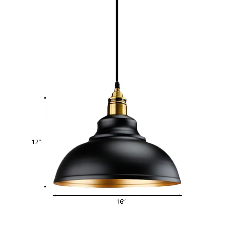 Loft Style Domed Ceiling Pendant Light 11.5"/14"/16" Dia 1 Head Metal Hanging Ceiling Lamp in Black over Table Clearhalo 'Art Deco Pendants' 'Black' 'Cast Iron' 'Ceiling Lights' 'Ceramic' 'Crystal' 'Industrial Pendants' 'Industrial' 'Metal' 'Middle Century Pendants' 'Pendant Lights' 'Pendants' 'Rustic Pendants' 'Tiffany' Lighting' 773564