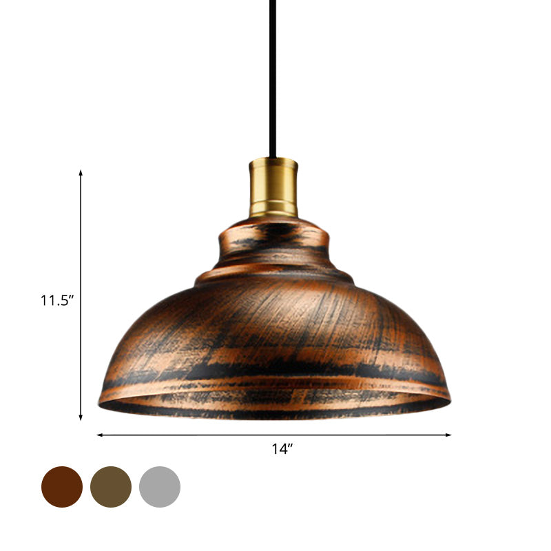 Wrought Iron Dome Suspended Lamp Antique Style 12"/14" W 1 Head Restaurant Hanging Light in Silver/Bronze/Rust Clearhalo 'Art Deco Pendants' 'Cast Iron' 'Ceiling Lights' 'Ceramic' 'Crystal' 'Industrial Pendants' 'Industrial' 'Metal' 'Middle Century Pendants' 'Pendant Lights' 'Pendants' 'Tiffany' Lighting' 773570