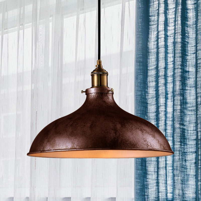 Farmhouse Style Bowl Hanging Lamp 1 Head Wrought Iron Pendant Ceiling Light in Rust/Silver Rust Clearhalo 'Art Deco Pendants' 'Cast Iron' 'Ceiling Lights' 'Ceramic' 'Crystal' 'Industrial Pendants' 'Industrial' 'Metal' 'Middle Century Pendants' 'Pendant Lights' 'Pendants' 'Tiffany' Lighting' 773635