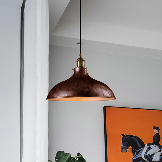Farmhouse Style Bowl Hanging Lamp 1 Head Wrought Iron Pendant Ceiling Light in Rust/Silver Clearhalo 'Art Deco Pendants' 'Cast Iron' 'Ceiling Lights' 'Ceramic' 'Crystal' 'Industrial Pendants' 'Industrial' 'Metal' 'Middle Century Pendants' 'Pendant Lights' 'Pendants' 'Tiffany' Lighting' 773636