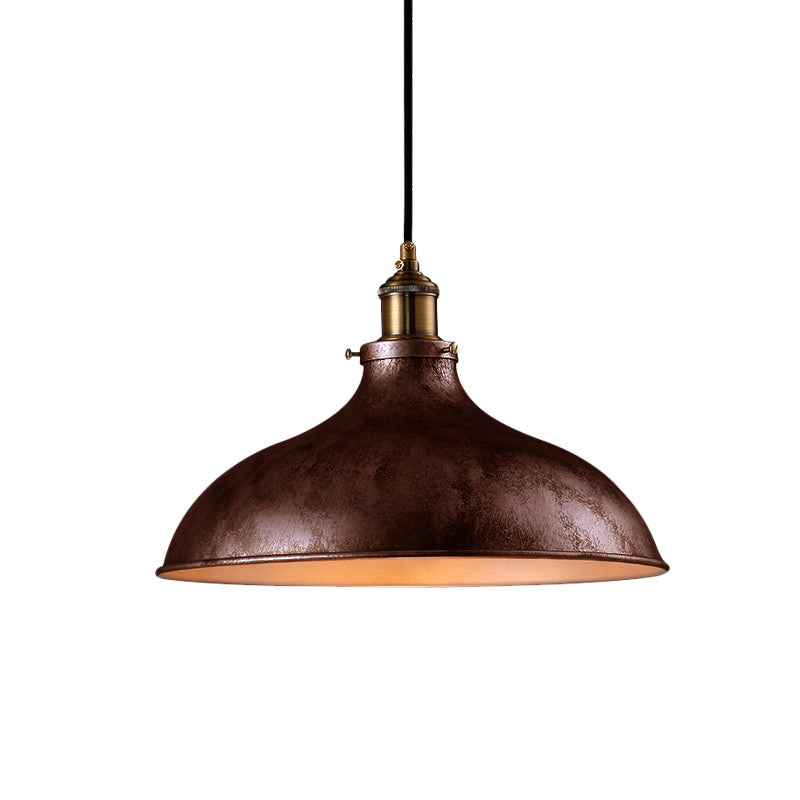 Farmhouse Style Bowl Hanging Lamp 1 Head Wrought Iron Pendant Ceiling Light in Rust/Silver Clearhalo 'Art Deco Pendants' 'Cast Iron' 'Ceiling Lights' 'Ceramic' 'Crystal' 'Industrial Pendants' 'Industrial' 'Metal' 'Middle Century Pendants' 'Pendant Lights' 'Pendants' 'Tiffany' Lighting' 773638