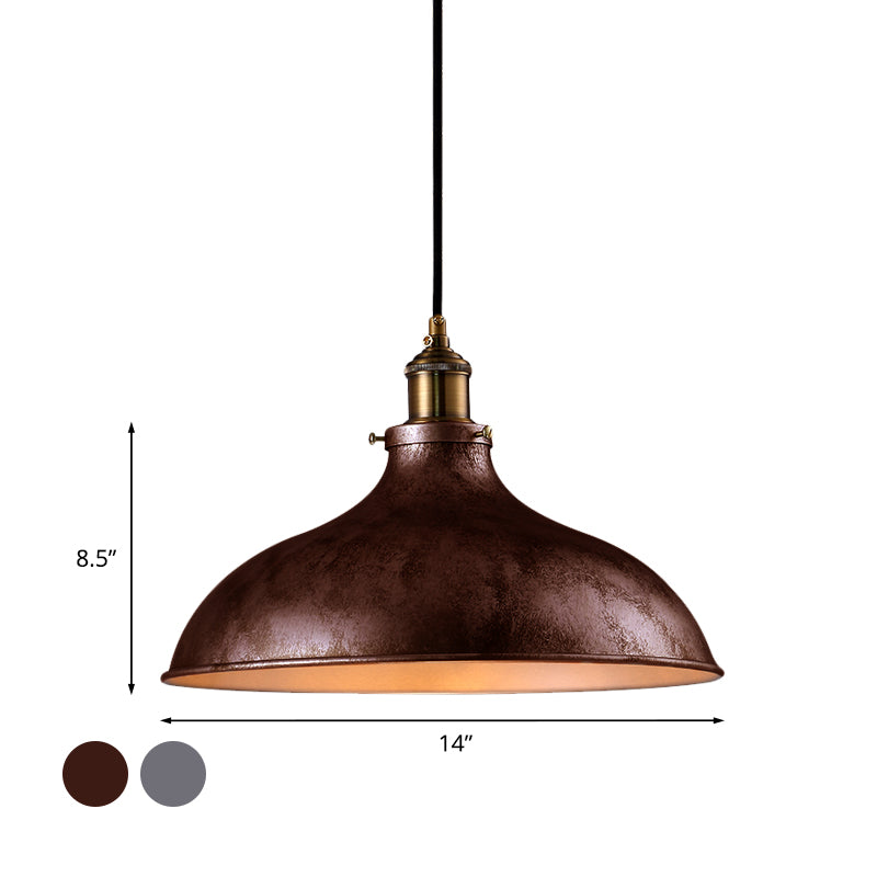 Farmhouse Style Bowl Hanging Lamp 1 Head Wrought Iron Pendant Ceiling Light in Rust/Silver Clearhalo 'Art Deco Pendants' 'Cast Iron' 'Ceiling Lights' 'Ceramic' 'Crystal' 'Industrial Pendants' 'Industrial' 'Metal' 'Middle Century Pendants' 'Pendant Lights' 'Pendants' 'Tiffany' Lighting' 773639