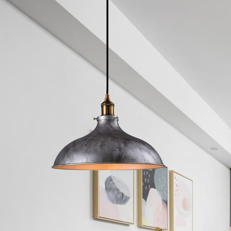 Farmhouse Style Bowl Hanging Lamp 1 Head Wrought Iron Pendant Ceiling Light in Rust/Silver Clearhalo 'Art Deco Pendants' 'Cast Iron' 'Ceiling Lights' 'Ceramic' 'Crystal' 'Industrial Pendants' 'Industrial' 'Metal' 'Middle Century Pendants' 'Pendant Lights' 'Pendants' 'Tiffany' Lighting' 773641