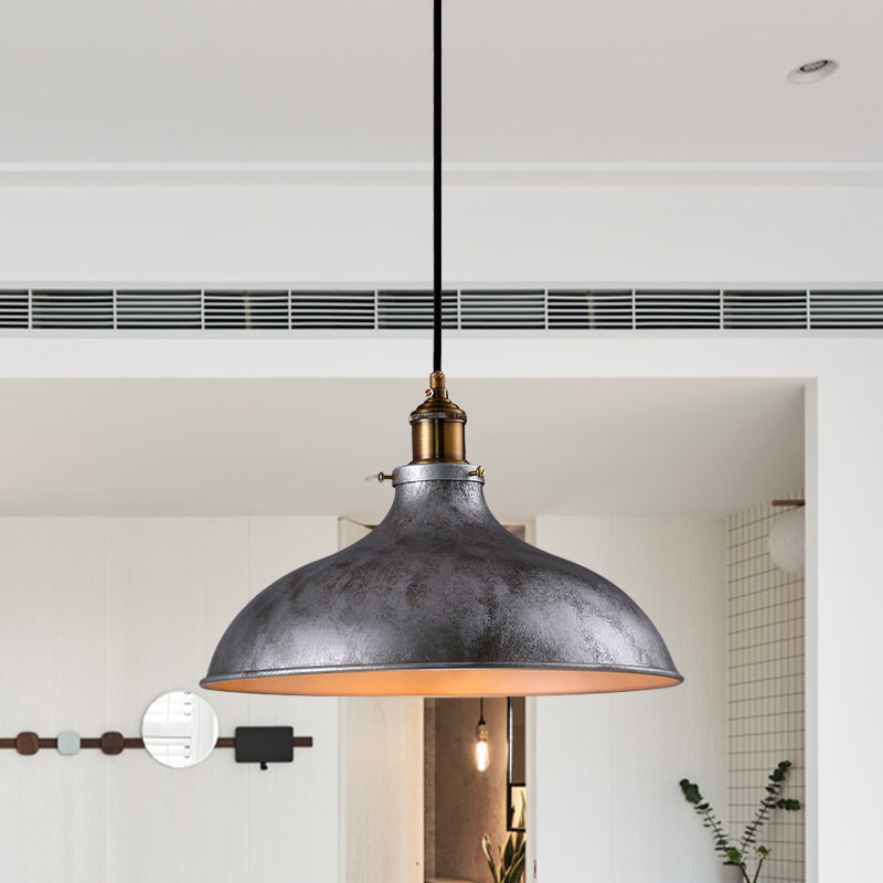 Farmhouse Style Bowl Hanging Lamp 1 Head Wrought Iron Pendant Ceiling Light in Rust/Silver Clearhalo 'Art Deco Pendants' 'Cast Iron' 'Ceiling Lights' 'Ceramic' 'Crystal' 'Industrial Pendants' 'Industrial' 'Metal' 'Middle Century Pendants' 'Pendant Lights' 'Pendants' 'Tiffany' Lighting' 773642