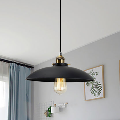 Black Saucer Shade Pendant Lighting Industrial Metallic 1 Light Dining Table Hanging Lamp, 12.5"/16" Width Black Clearhalo 'Art Deco Pendants' 'Black' 'Cast Iron' 'Ceiling Lights' 'Ceramic' 'Crystal' 'Industrial Pendants' 'Industrial' 'Metal' 'Middle Century Pendants' 'Pendant Lights' 'Pendants' 'Rustic Pendants' 'Tiffany' Lighting' 773663