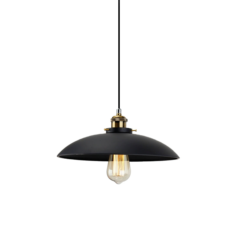 Black Saucer Shade Pendant Lighting Industrial Metallic 1 Light Dining Table Hanging Lamp, 12.5"/16" Width Clearhalo 'Art Deco Pendants' 'Black' 'Cast Iron' 'Ceiling Lights' 'Ceramic' 'Crystal' 'Industrial Pendants' 'Industrial' 'Metal' 'Middle Century Pendants' 'Pendant Lights' 'Pendants' 'Rustic Pendants' 'Tiffany' Lighting' 773666