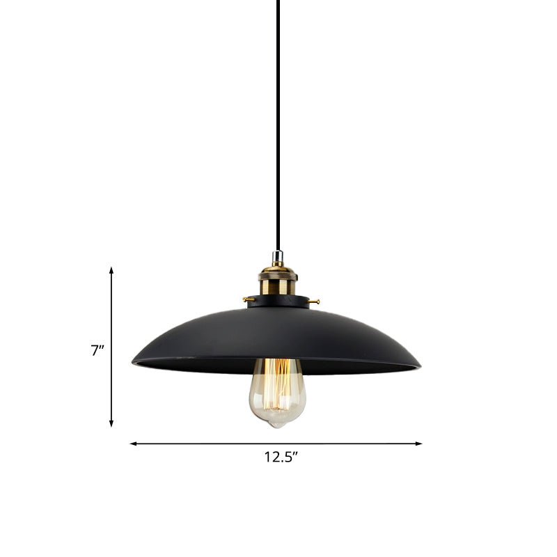 Black Saucer Shade Pendant Lighting Industrial Metallic 1 Light Dining Table Hanging Lamp, 12.5"/16" Width Clearhalo 'Art Deco Pendants' 'Black' 'Cast Iron' 'Ceiling Lights' 'Ceramic' 'Crystal' 'Industrial Pendants' 'Industrial' 'Metal' 'Middle Century Pendants' 'Pendant Lights' 'Pendants' 'Rustic Pendants' 'Tiffany' Lighting' 773667