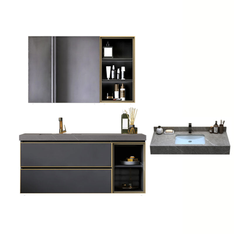 Wall Mount Mirror Included Bathroom Sink Vanity with Sink Faucet Vanity & Faucet & Mirror Cabinet 28"L x 20"W x 20"H Ceramic Clearhalo 'Bathroom Remodel & Bathroom Fixtures' 'Bathroom Vanities' 'bathroom_vanities' 'Home Improvement' 'home_improvement' 'home_improvement_bathroom_vanities' 7737702