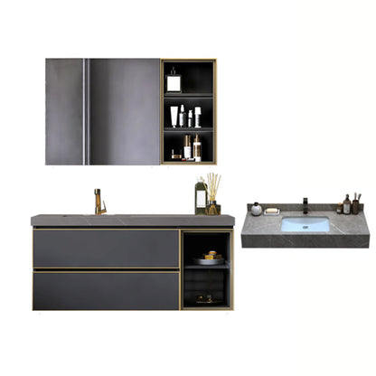 Wall Mount Mirror Included Bathroom Sink Vanity with Sink Faucet Vanity & Faucet & Mirror Cabinet 28"L x 20"W x 20"H Ceramic Clearhalo 'Bathroom Remodel & Bathroom Fixtures' 'Bathroom Vanities' 'bathroom_vanities' 'Home Improvement' 'home_improvement' 'home_improvement_bathroom_vanities' 7737702