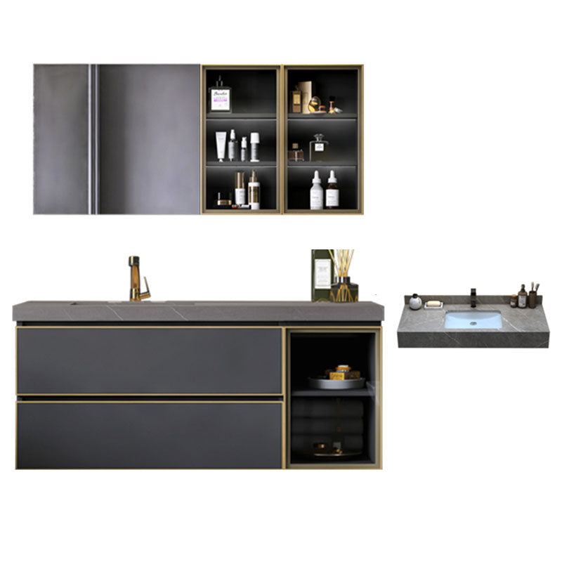 Wall Mount Mirror Included Bathroom Sink Vanity with Sink Faucet Vanity & Faucet & Mirror Cabinet 35"L x 20"W x 20"H Ceramic Clearhalo 'Bathroom Remodel & Bathroom Fixtures' 'Bathroom Vanities' 'bathroom_vanities' 'Home Improvement' 'home_improvement' 'home_improvement_bathroom_vanities' 7737714