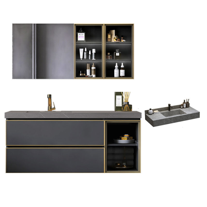 Wall Mount Mirror Included Bathroom Sink Vanity with Sink Faucet Vanity & Faucet & Mirror Cabinet 35"L x 20"W x 20"H Stone Clearhalo 'Bathroom Remodel & Bathroom Fixtures' 'Bathroom Vanities' 'bathroom_vanities' 'Home Improvement' 'home_improvement' 'home_improvement_bathroom_vanities' 7737716