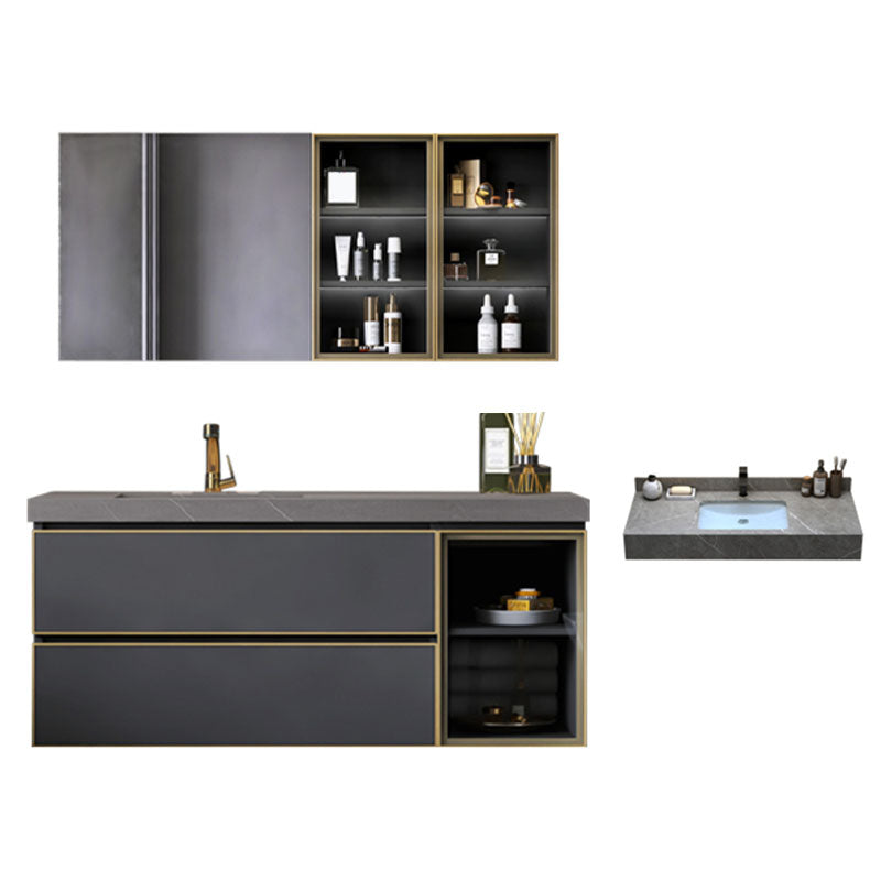 Wall Mount Mirror Included Bathroom Sink Vanity with Sink Faucet Vanity & Faucet & Mirror Cabinet 39.5"L x 20"W x 20"H Ceramic Clearhalo 'Bathroom Remodel & Bathroom Fixtures' 'Bathroom Vanities' 'bathroom_vanities' 'Home Improvement' 'home_improvement' 'home_improvement_bathroom_vanities' 7737717