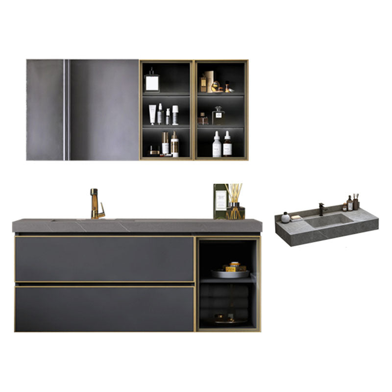 Wall Mount Mirror Included Bathroom Sink Vanity with Sink Faucet Vanity & Faucet & Mirror Cabinet 39.5"L x 20"W x 20"H Stone Clearhalo 'Bathroom Remodel & Bathroom Fixtures' 'Bathroom Vanities' 'bathroom_vanities' 'Home Improvement' 'home_improvement' 'home_improvement_bathroom_vanities' 7737718