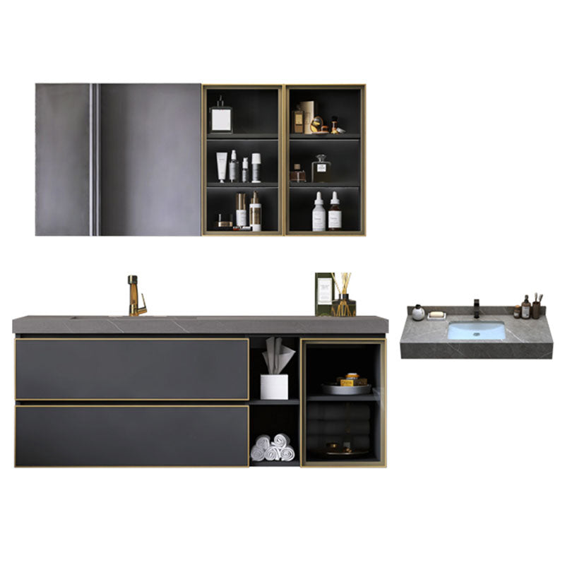 Wall Mount Mirror Included Bathroom Sink Vanity with Sink Faucet Vanity & Faucet & Mirror Cabinet 43.3"L x 19.7"W x 19.7"H Ceramic Clearhalo 'Bathroom Remodel & Bathroom Fixtures' 'Bathroom Vanities' 'bathroom_vanities' 'Home Improvement' 'home_improvement' 'home_improvement_bathroom_vanities' 7737719