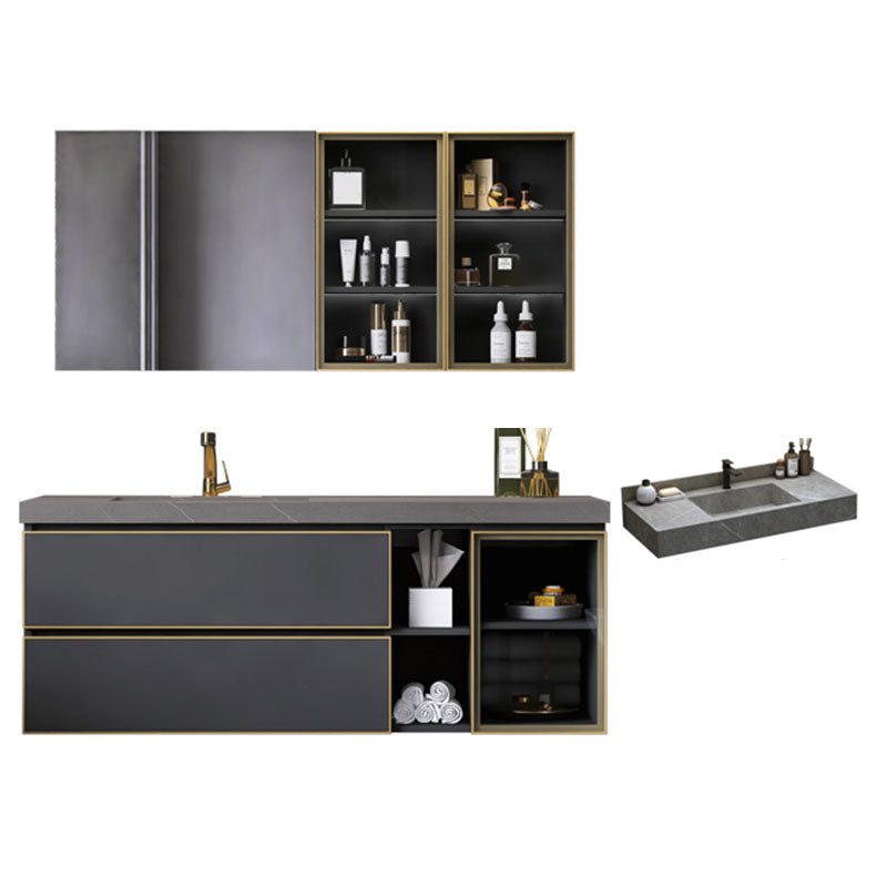 Wall Mount Mirror Included Bathroom Sink Vanity with Sink Faucet Vanity & Faucet & Mirror Cabinet 43.3"L x 19.7"W x 19.7"H Stone Clearhalo 'Bathroom Remodel & Bathroom Fixtures' 'Bathroom Vanities' 'bathroom_vanities' 'Home Improvement' 'home_improvement' 'home_improvement_bathroom_vanities' 7737720