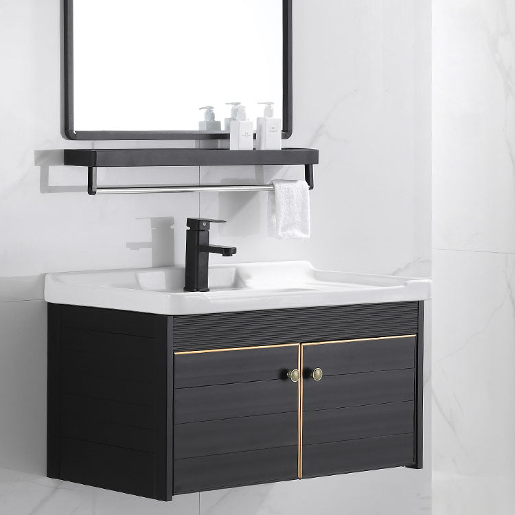 Modern Metal Wall Mount Sink Vanity Single Sink with Doors for Bathroom Clearhalo 'Bathroom Remodel & Bathroom Fixtures' 'Bathroom Vanities' 'bathroom_vanities' 'Home Improvement' 'home_improvement' 'home_improvement_bathroom_vanities' 7737811