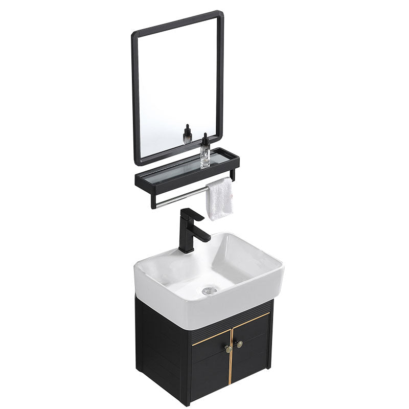 Modern Metal Wall Mount Sink Vanity Single Sink with Doors for Bathroom Vanity & Faucet & Mirrors 19"L x 15"W x 19"H Clearhalo 'Bathroom Remodel & Bathroom Fixtures' 'Bathroom Vanities' 'bathroom_vanities' 'Home Improvement' 'home_improvement' 'home_improvement_bathroom_vanities' 7737814