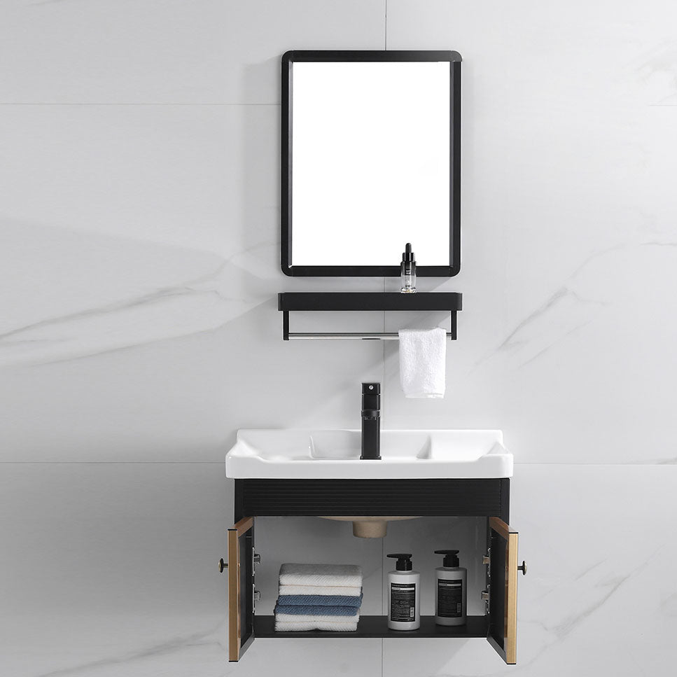 Modern Metal Wall Mount Sink Vanity Single Sink with Doors for Bathroom Clearhalo 'Bathroom Remodel & Bathroom Fixtures' 'Bathroom Vanities' 'bathroom_vanities' 'Home Improvement' 'home_improvement' 'home_improvement_bathroom_vanities' 7737815