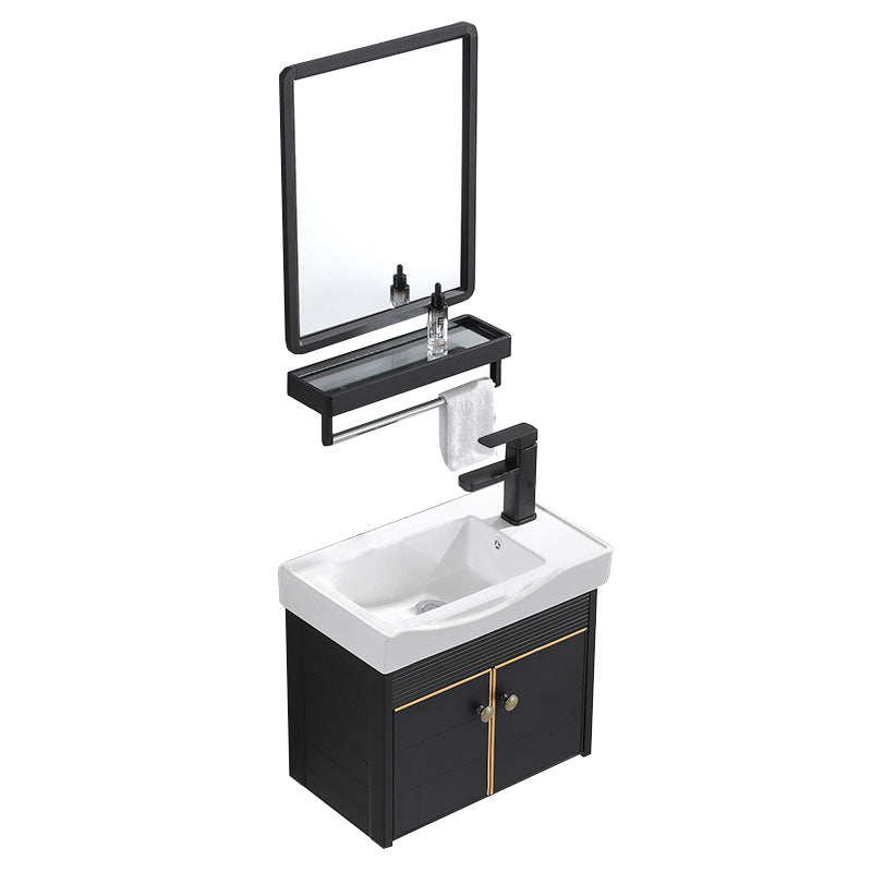 Modern Metal Wall Mount Sink Vanity Single Sink with Doors for Bathroom Vanity & Faucet & Mirrors 20"L x 13"W x 19"H Clearhalo 'Bathroom Remodel & Bathroom Fixtures' 'Bathroom Vanities' 'bathroom_vanities' 'Home Improvement' 'home_improvement' 'home_improvement_bathroom_vanities' 7737816