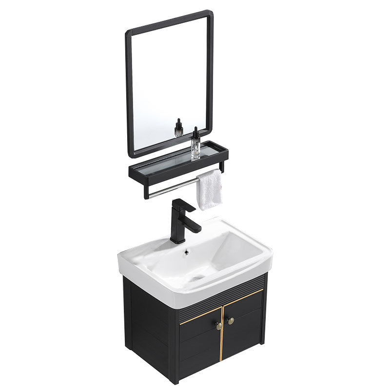 Modern Metal Wall Mount Sink Vanity Single Sink with Doors for Bathroom Vanity & Faucet & Mirrors 20"L x 14"W x 19"H Clearhalo 'Bathroom Remodel & Bathroom Fixtures' 'Bathroom Vanities' 'bathroom_vanities' 'Home Improvement' 'home_improvement' 'home_improvement_bathroom_vanities' 7737817