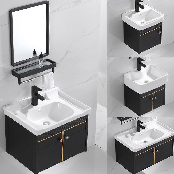 Modern Metal Wall Mount Sink Vanity Single Sink with Doors for Bathroom Clearhalo 'Bathroom Remodel & Bathroom Fixtures' 'Bathroom Vanities' 'bathroom_vanities' 'Home Improvement' 'home_improvement' 'home_improvement_bathroom_vanities' 7737818