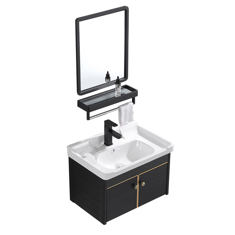 Modern Metal Wall Mount Sink Vanity Single Sink with Doors for Bathroom Vanity & Faucet & Mirrors 24"L x 16"W x 19"H Clearhalo 'Bathroom Remodel & Bathroom Fixtures' 'Bathroom Vanities' 'bathroom_vanities' 'Home Improvement' 'home_improvement' 'home_improvement_bathroom_vanities' 7737819