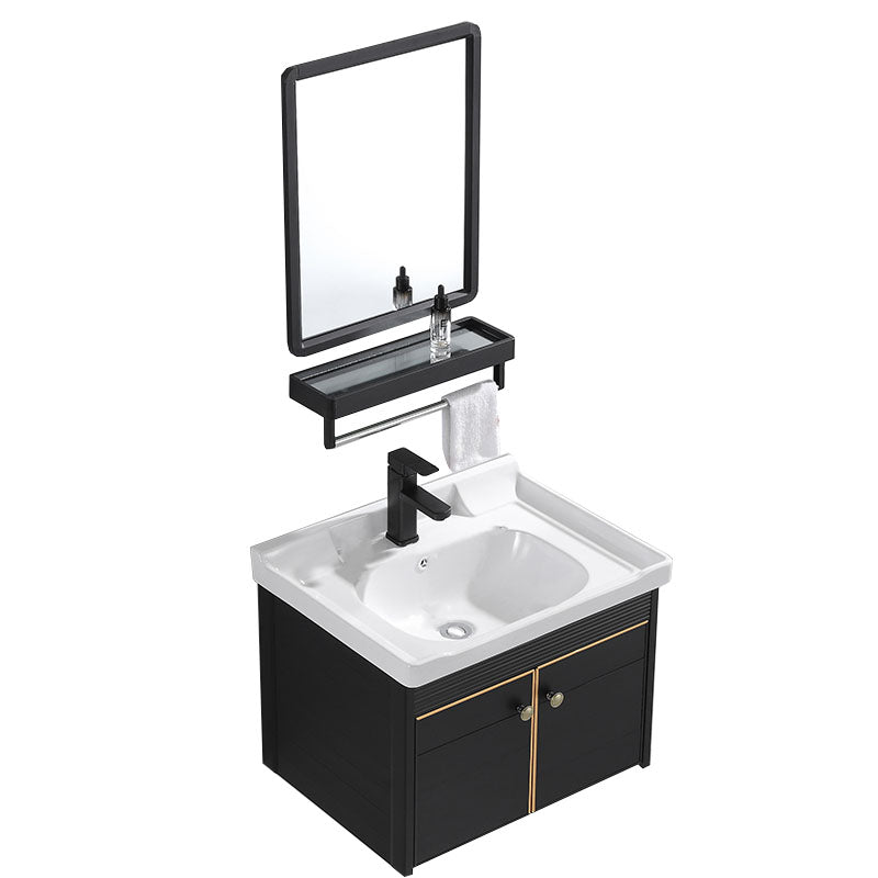 Modern Metal Wall Mount Sink Vanity Single Sink with Doors for Bathroom Vanity & Faucet & Mirrors 23.6"L x 18.5"W x 18.9"H Clearhalo 'Bathroom Remodel & Bathroom Fixtures' 'Bathroom Vanities' 'bathroom_vanities' 'Home Improvement' 'home_improvement' 'home_improvement_bathroom_vanities' 7737822
