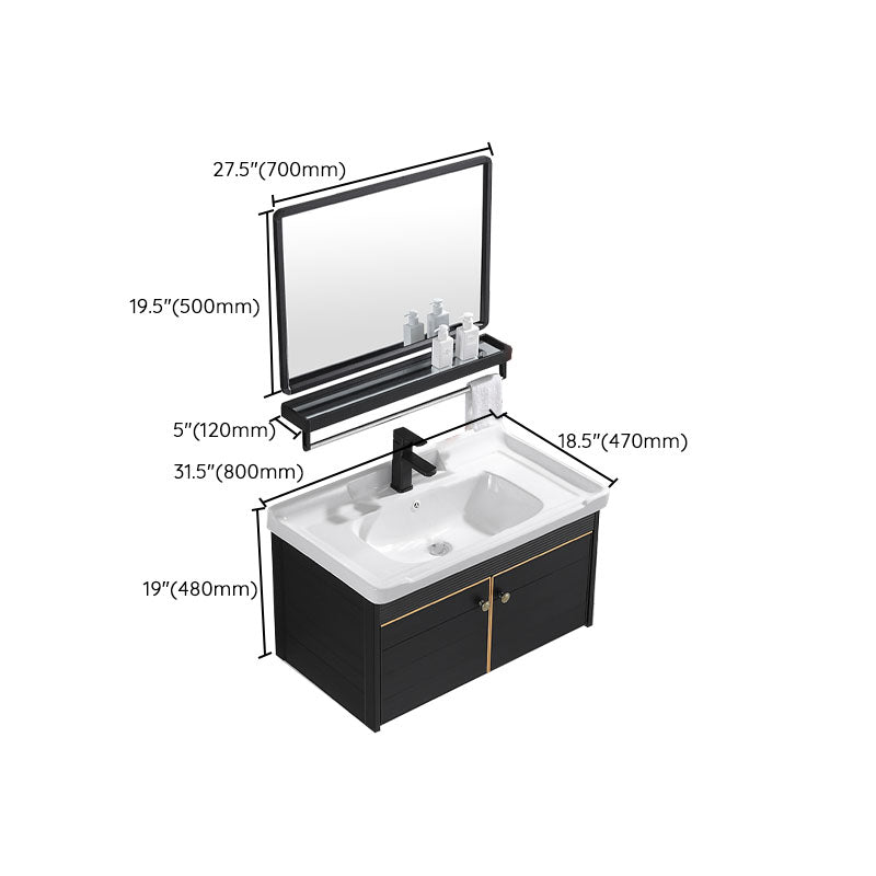 Modern Metal Wall Mount Sink Vanity Single Sink with Doors for Bathroom Clearhalo 'Bathroom Remodel & Bathroom Fixtures' 'Bathroom Vanities' 'bathroom_vanities' 'Home Improvement' 'home_improvement' 'home_improvement_bathroom_vanities' 7737863
