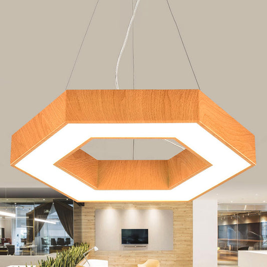 16"/23.5" Wide Wood Hexagon Hanging Lighting Modern Led Beige Ceiling Pendant Lamp with Recessed Diffuser Wood Clearhalo 'Ceiling Lights' 'Modern Pendants' 'Modern' 'Pendant Lights' 'Pendants' Lighting' 773852